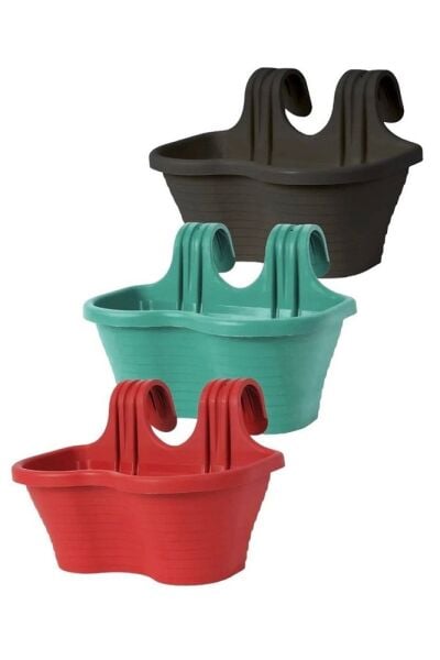 Tombik Saksı Askılı Balkon Küpeşte Saksı 6,5 Lt 3 Adet