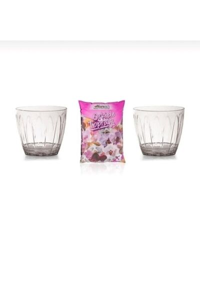 2 Adet 1,5 Litre Şeffaf Orkide Saksı Ve 3 Lt Orkide Toprağı