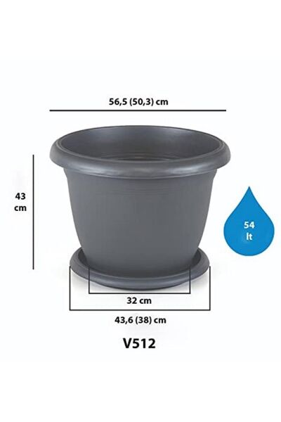 V512 Villa Saksı Set No: 12 54 Litre, 58 Cm, Antrasit