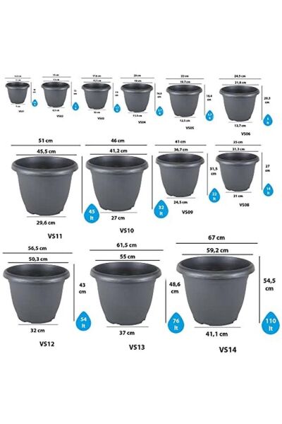 V512 Villa Saksı Set No: 12 54 Litre, 58 Cm, Antrasit