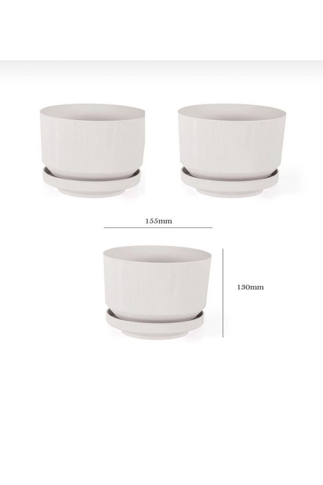 Lüks Saksı Plastik Tabaklı (3adet) Kırık Beyaz 1.7 Lt