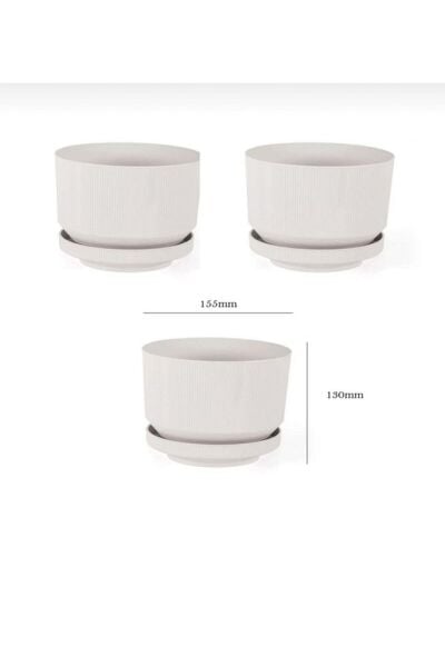 Lüks Saksı Plastik Tabaklı (3adet) Kırık Beyaz 1.7 Lt