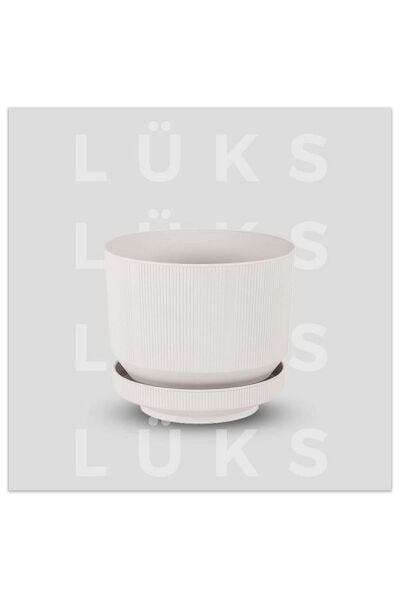 Lüks Saksı Plastik Tabaklı (3adet) Kırık Beyaz 1.7 Lt