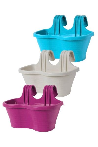 Tombik Saksı Askılı Balkon Küpeşte Saksı 6,5 Lt 3 Adet