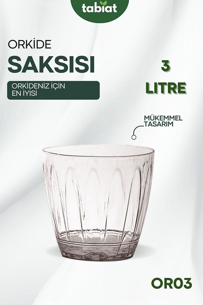 - Orkide Saksısı - Şeffaf Saksı - 3 Lt