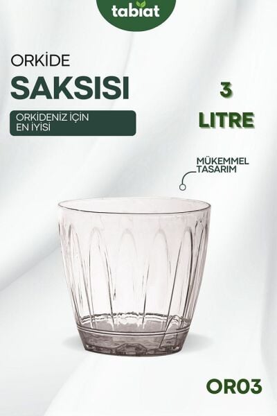 - Orkide Saksısı - Şeffaf Saksı - 3 Lt