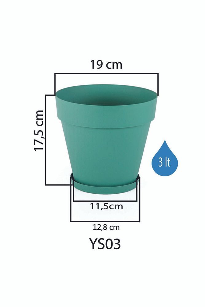 3 Litre 19çap 17,5boy Mat Kırık Beyaz Renk Dekoratif Plastik Saksı Yalı No3 Beyaz