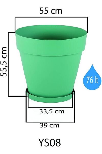 Serinova YS08 Yalı Saksı Drenaj Aparatlı Tabaklı Dekoratif Saksı 55cm, 76 Litre Antrasit