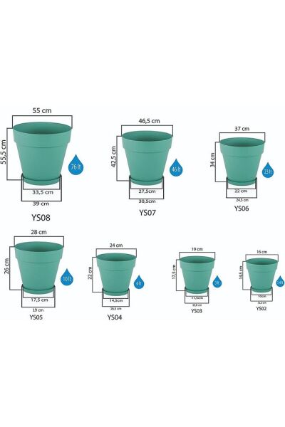 Serinova YS08 Yalı Saksı Drenaj Aparatlı Tabaklı Dekoratif Saksı 55cm, 76 Litre Antrasit