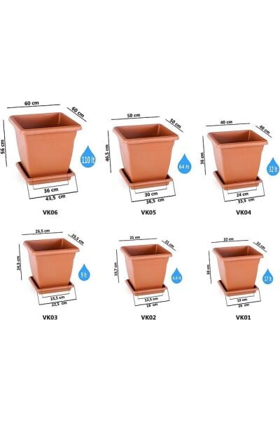 Serinova VK05 Villa Kare Saksı No:5 Tabaklı 50 cm, 64 Litre Antrasit