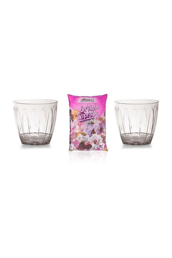 2 Adet 1.5 Litre Şeffaf Orkide Saksı Ve 3 Litre Orkide Toprağı