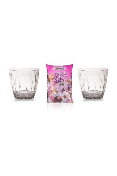 2 Adet 1.5 Litre Şeffaf Orkide Saksı Ve 3 Litre Orkide Toprağı